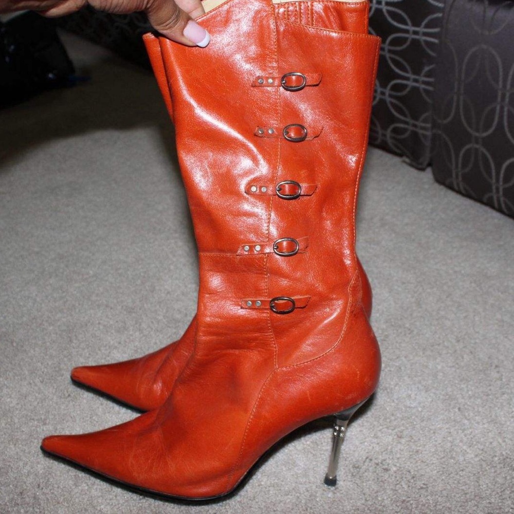 Orange Boots with Mini side Buckles